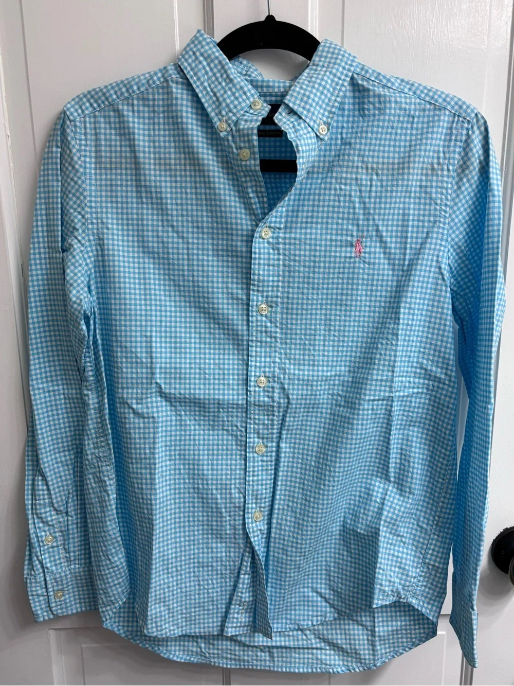 Youth size, aqua Blue Gingham Button-Down Shirt - Polo by Ralph Lauren